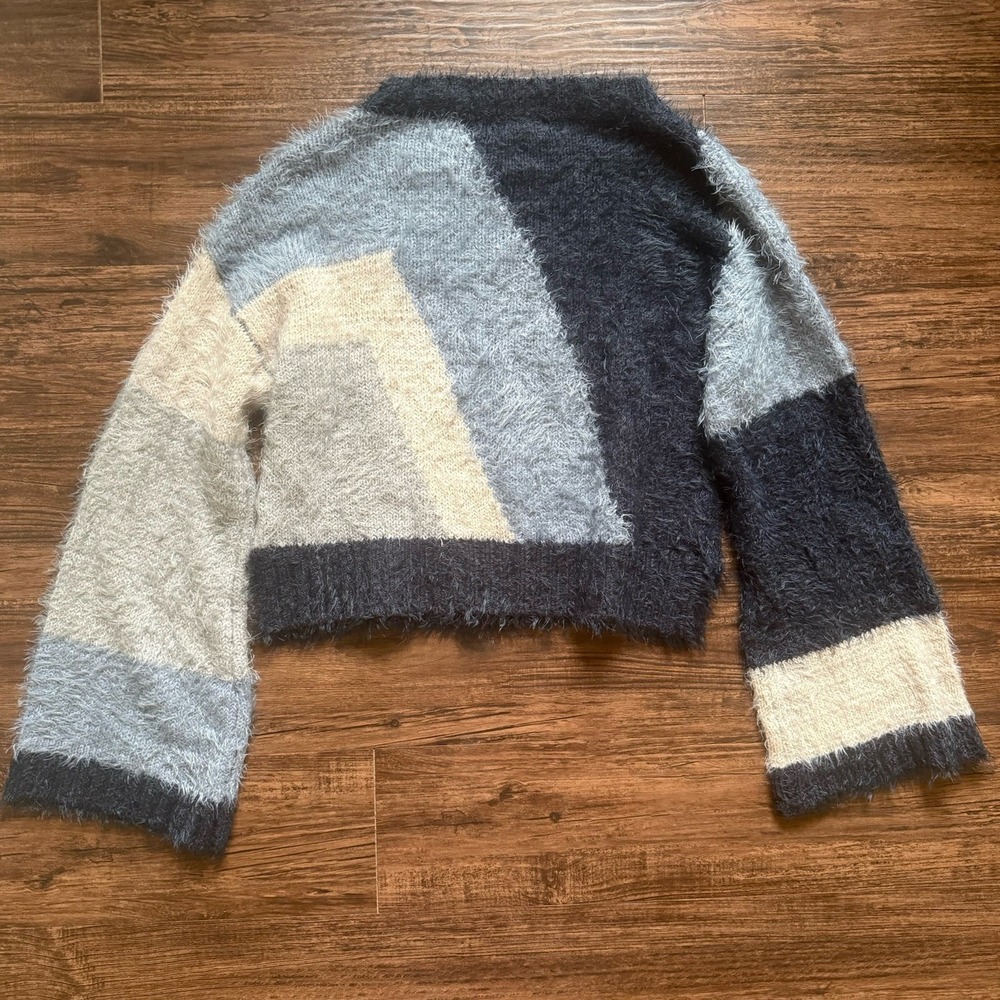 Promesa Medium Fuzzy Eyelash Knit Colorblock Cozy Indie Boho Sweater - Picture 2 of 4